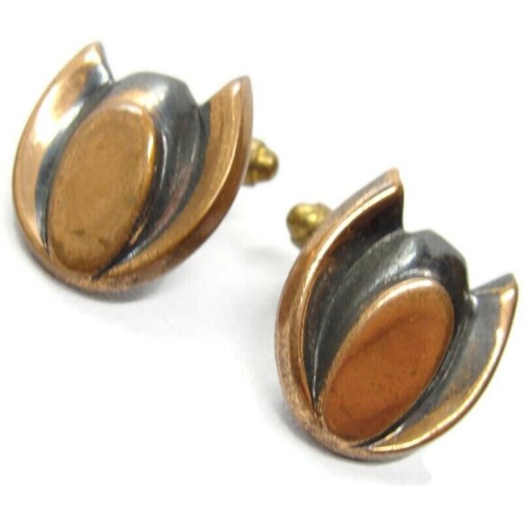 Vintage Modernist Cufflinks Copper Tone Unique Design  Shirt Accessories Wedding - Picture 4 of 13